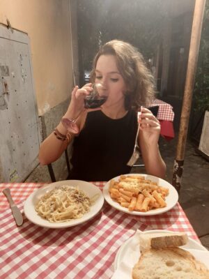 Pasta and wine on my First trip to Rome